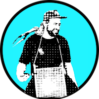 a black and white illustration of a man holding a basket